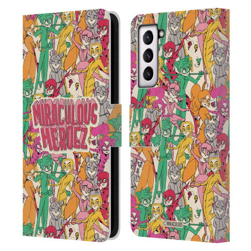 Miraculous Ladybug Sketches Heroes Pattern Leather Book Wallet Case Cover For Samsung Galaxy S21 5G