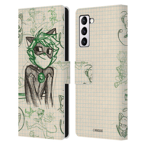 Miraculous Ladybug Sketches Cat Noir Leather Book Wallet Case Cover For Samsung Galaxy S21+ 5G