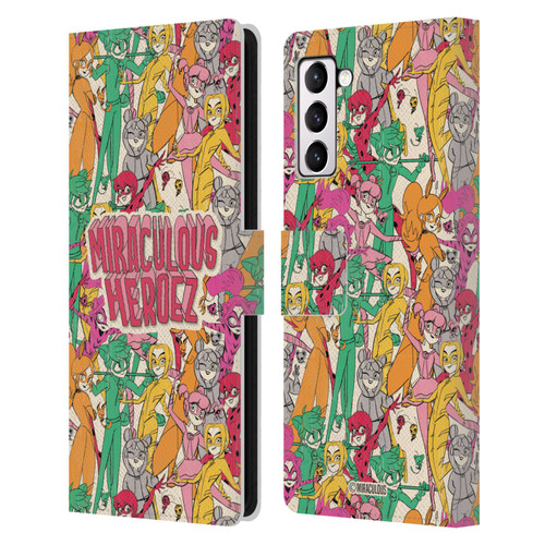 Miraculous Ladybug Sketches Heroes Pattern Leather Book Wallet Case Cover For Samsung Galaxy S21+ 5G