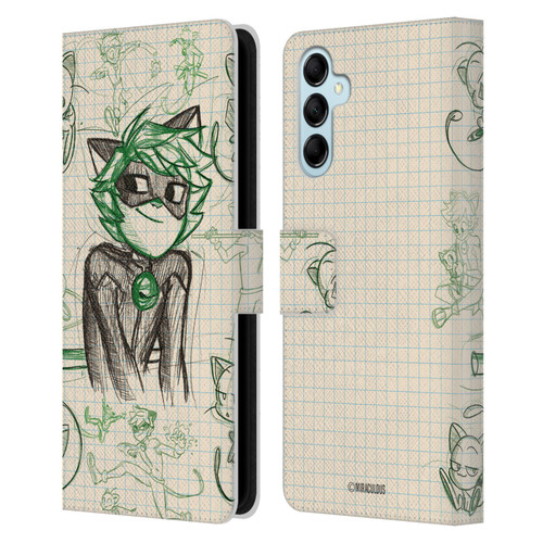 Miraculous Ladybug Sketches Cat Noir Leather Book Wallet Case Cover For Samsung Galaxy M14 5G