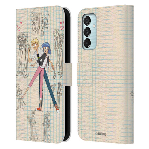 Miraculous Ladybug Sketches Marinette And Adrien Leather Book Wallet Case Cover For Samsung Galaxy M15/F15 5G