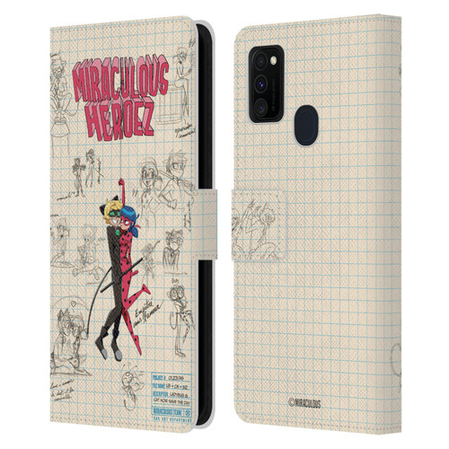 Miraculous Ladybug Sketches Ladybug And Cat Noir Leather Book Wallet Case Cover For Samsung Galaxy M30s (2019)/M21 (2020)