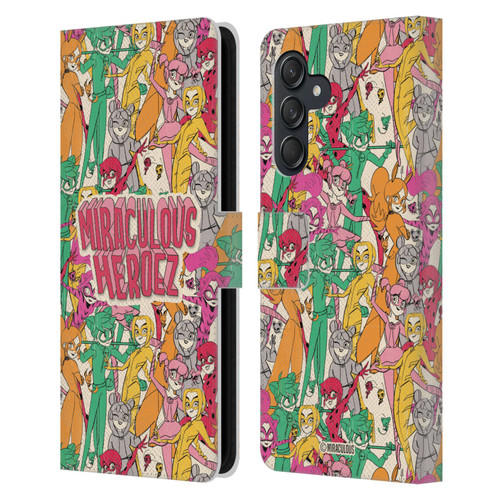 Miraculous Ladybug Sketches Heroes Pattern Leather Book Wallet Case Cover For Samsung Galaxy M55 5G