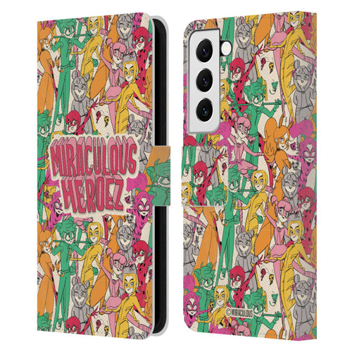 Miraculous Ladybug Sketches Heroes Pattern Leather Book Wallet Case Cover For Samsung Galaxy S22 5G