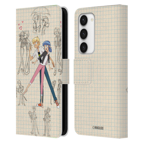 Miraculous Ladybug Sketches Marinette And Adrien Leather Book Wallet Case Cover For Samsung Galaxy S23 5G Miraculous Ladybug Sketches Marinette And Adrien Leather Book Wallet Case Cover For Samsung Galaxy S23 5G