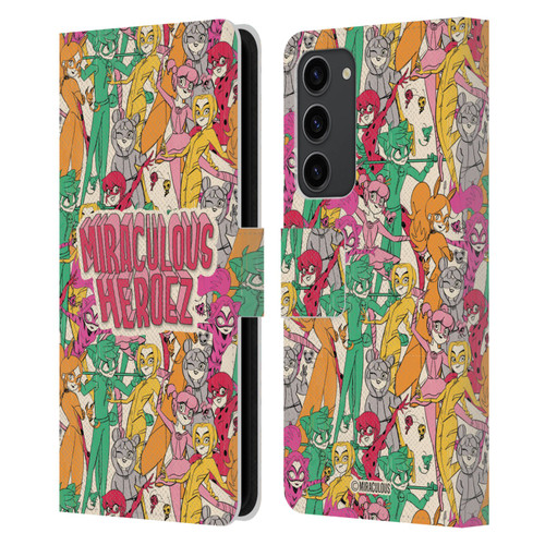 Miraculous Ladybug Sketches Heroes Pattern Leather Book Wallet Case Cover For Samsung Galaxy S23+ 5G