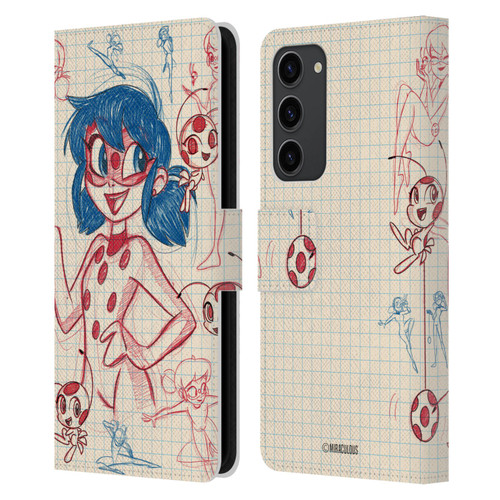 Miraculous Ladybug Sketches Ladybug Leather Book Wallet Case Cover For Samsung Galaxy S23+ 5G