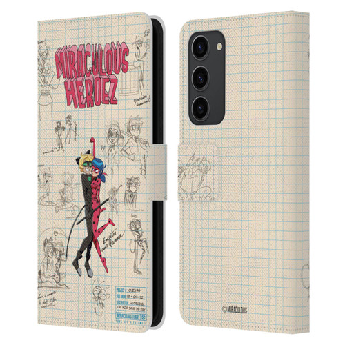 Miraculous Ladybug Sketches Ladybug And Cat Noir Leather Book Wallet Case Cover For Samsung Galaxy S23+ 5G