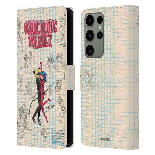Miraculous Ladybug Sketches Ladybug And Cat Noir Leather Book Wallet Case Cover For Samsung Galaxy S23 Ultra 5G