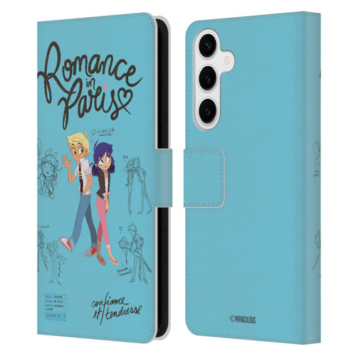Miraculous Ladybug Sketches Romance In Paris Leather Book Wallet Case Cover For Samsung Galaxy S24+ 5G