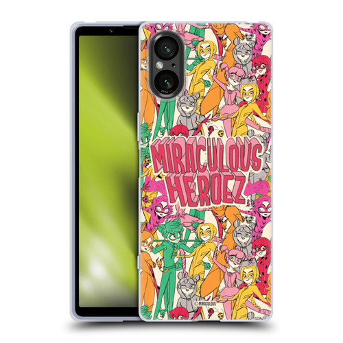 Miraculous Ladybug Sketches Heroes Pattern Soft Gel Case for Sony Xperia 5 V 5G