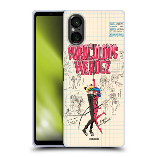 Miraculous Ladybug Sketches Ladybug And Cat Noir Soft Gel Case for Sony Xperia 5 V 5G