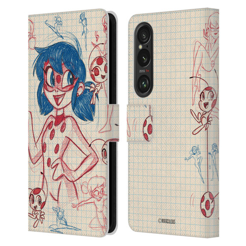 Miraculous Ladybug Sketches Ladybug Leather Book Wallet Case Cover For Sony Xperia 1 VI 5G