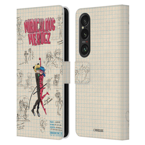 Miraculous Ladybug Sketches Ladybug And Cat Noir Leather Book Wallet Case Cover For Sony Xperia 1 VI 5G