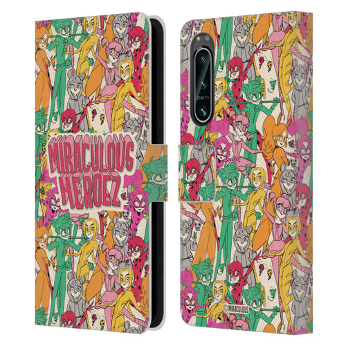 Miraculous Ladybug Sketches Heroes Pattern Leather Book Wallet Case Cover For Sony Xperia 5 IV