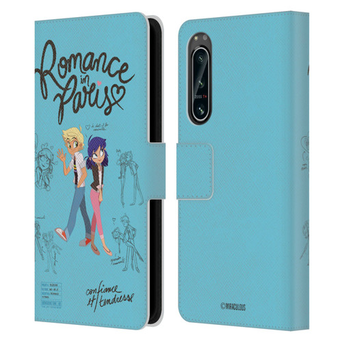 Miraculous Ladybug Sketches Romance In Paris Leather Book Wallet Case Cover For Sony Xperia 5 IV