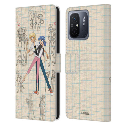 Miraculous Ladybug Sketches Marinette And Adrien Leather Book Wallet Case Cover For Xiaomi Redmi 12C