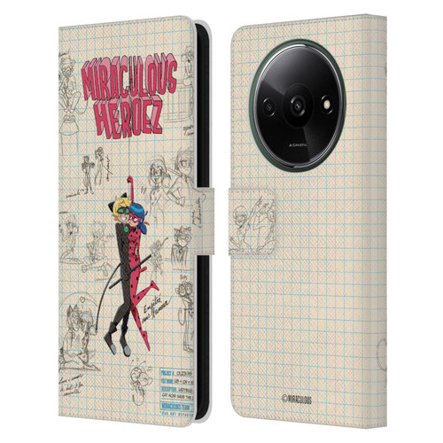 Miraculous Ladybug Sketches Ladybug And Cat Noir Leather Book Wallet Case Cover For Xiaomi Redmi A3