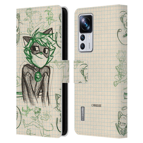 Miraculous Ladybug Sketches Cat Noir Leather Book Wallet Case Cover For Xiaomi 12T Pro