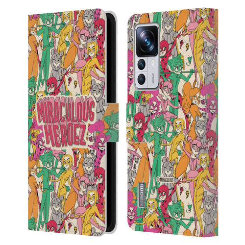Miraculous Ladybug Sketches Heroes Pattern Leather Book Wallet Case Cover For Xiaomi 12T Pro