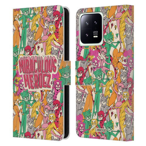 Miraculous Ladybug Sketches Heroes Pattern Leather Book Wallet Case Cover For Xiaomi 13 5G