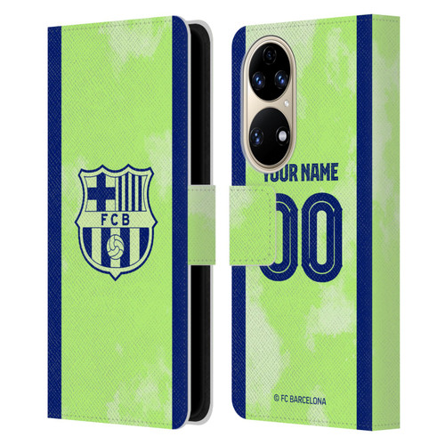 Custom Customised Personalised FC Barcelona 2024/25 Kit Third Leather Book Wallet Case Cover For Huawei P50