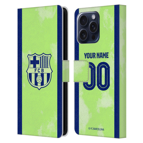 Custom Customised Personalised FC Barcelona 2024/25 Kit Third Leather Book Wallet Case Cover For Apple iPhone 16 Pro Max