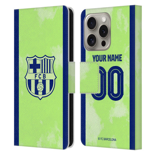 Custom Customised Personalised FC Barcelona 2024/25 Kit Third Leather Book Wallet Case Cover For Apple iPhone 16 Pro