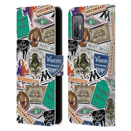 Harry Potter Locations Typography Logo Collage Leather Book Wallet Case Cover For HTC Desire 21 Pro 5G
