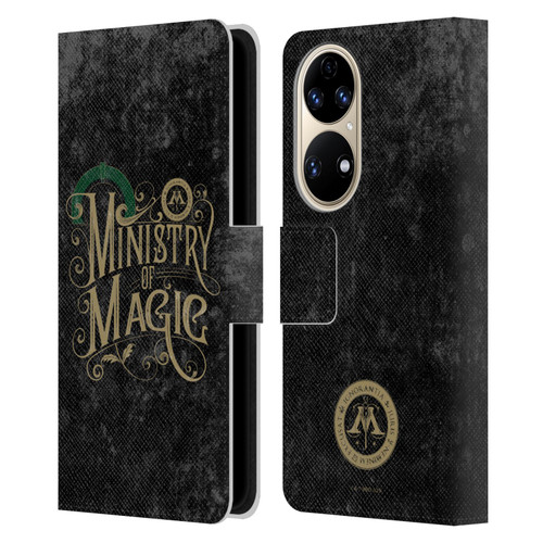 Harry Potter Locations Typography Ministry Of Magic Leather Book Wallet Case Cover For Huawei P50