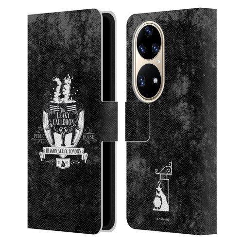 Harry Potter Locations Typography The Leaky Cauldron Leather Book Wallet Case Cover For Huawei P50 Pro