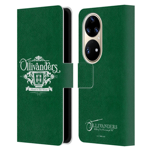 Harry Potter Locations Typography Ollivanders Leather Book Wallet Case Cover For Huawei P50 Pro