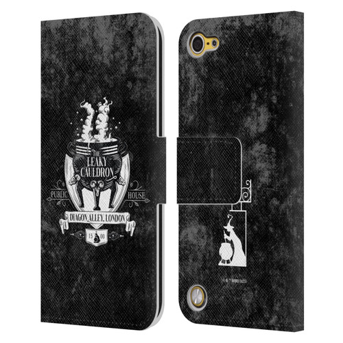 Harry Potter Locations Typography The Leaky Cauldron Leather Book Wallet Case Cover For Apple iPod Touch 5G 5th Gen