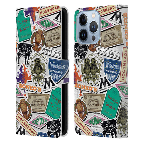 Harry Potter Locations Typography Logo Collage Leather Book Wallet Case Cover For Apple iPhone 13 Pro