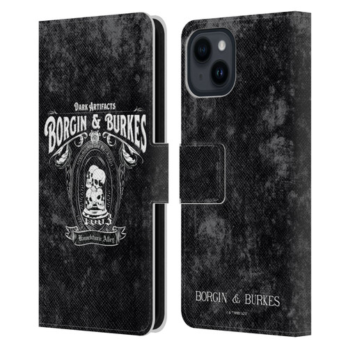 Harry Potter Locations Typography Borgin & Burkes Leather Book Wallet Case Cover For Apple iPhone 15