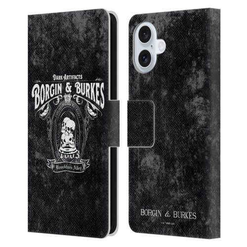 Harry Potter Locations Typography Borgin & Burkes Leather Book Wallet Case Cover For Apple iPhone 16 Plus
