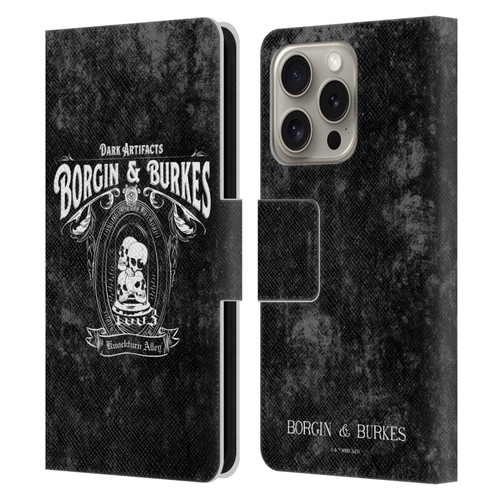 Harry Potter Locations Typography Borgin & Burkes Leather Book Wallet Case Cover For Apple iPhone 16 Pro
