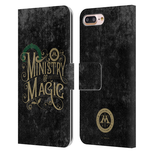 Harry Potter Locations Typography Ministry Of Magic Leather Book Wallet Case Cover For Apple iPhone 7 Plus / iPhone 8 Plus