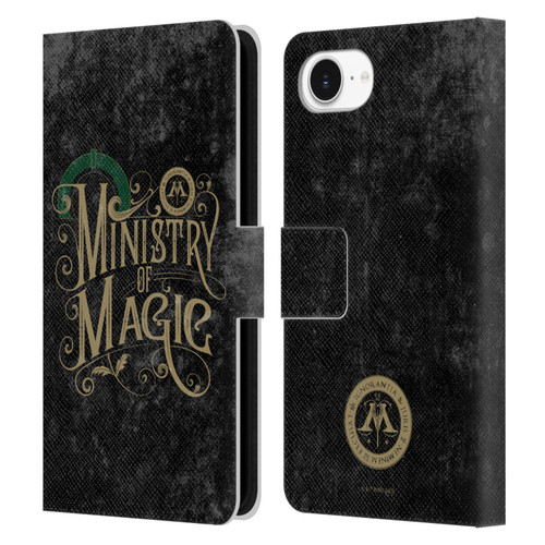 Harry Potter Locations Typography Ministry Of Magic Leather Book Wallet Case Cover For Apple iPhone 16e
