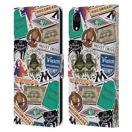 Harry Potter Locations Typography Logo Collage Leather Book Wallet Case Cover For Apple iPhone XR