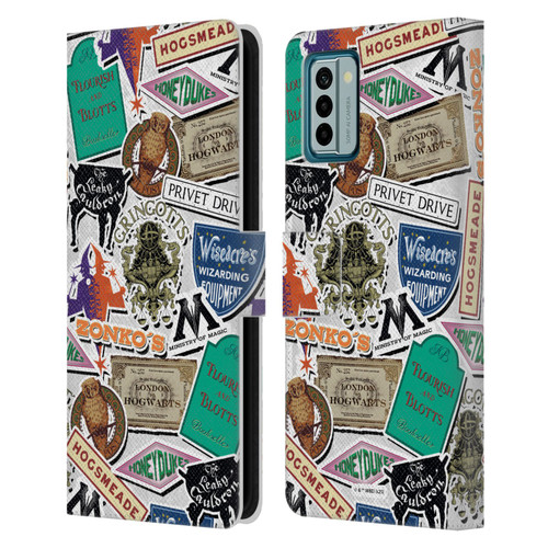 Harry Potter Locations Typography Logo Collage Leather Book Wallet Case Cover For Nokia G42