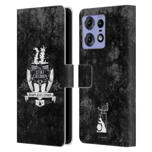 Harry Potter Locations Typography The Leaky Cauldron Leather Book Wallet Case Cover For Motorola Edge 50 Pro