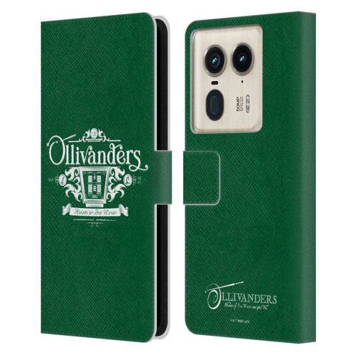 Harry Potter Locations Typography Ollivanders Leather Book Wallet Case Cover For Motorola Edge 50 Ultra/X50 Ultra