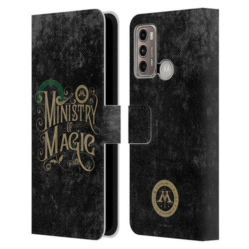 Harry Potter Locations Typography Ministry Of Magic Leather Book Wallet Case Cover For Motorola Moto G60 / Moto G40 Fusion