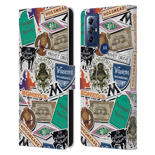 Harry Potter Locations Typography Logo Collage Leather Book Wallet Case Cover For Motorola Moto G Play (2023)