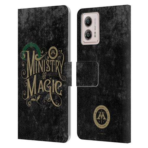 Harry Potter Locations Typography Ministry Of Magic Leather Book Wallet Case Cover For Motorola Moto G53 5G