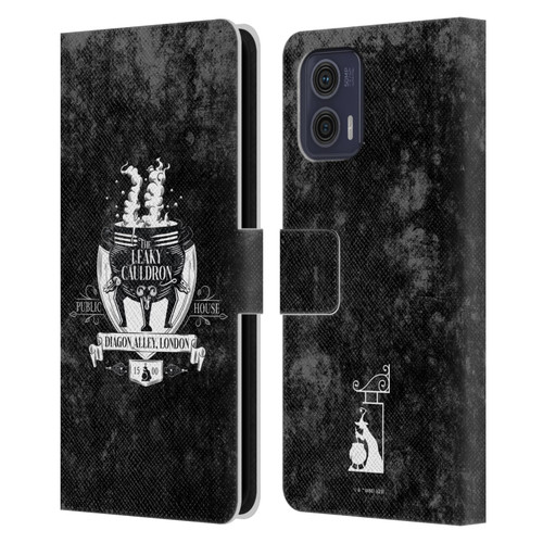 Harry Potter Locations Typography The Leaky Cauldron Leather Book Wallet Case Cover For Motorola Moto G73 5G