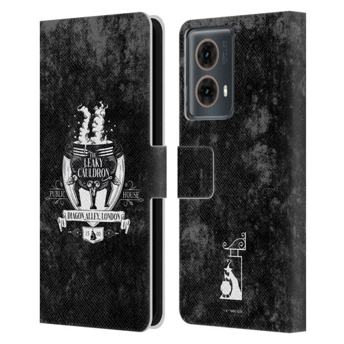 Harry Potter Locations Typography The Leaky Cauldron Leather Book Wallet Case Cover For Motorola Moto G85
