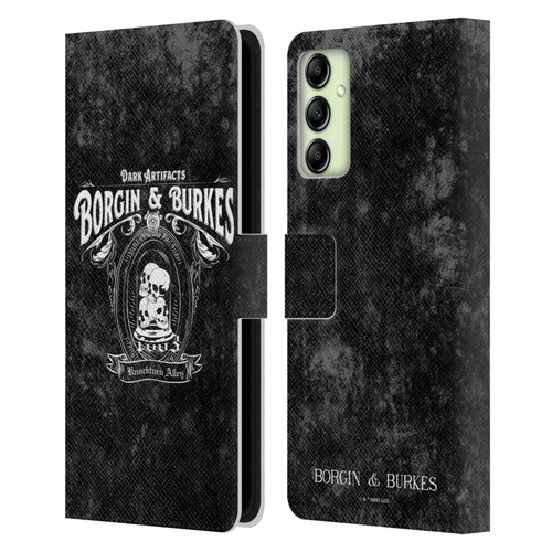 Harry Potter Locations Typography Borgin & Burkes Leather Book Wallet Case Cover For Samsung Galaxy A14 5G
