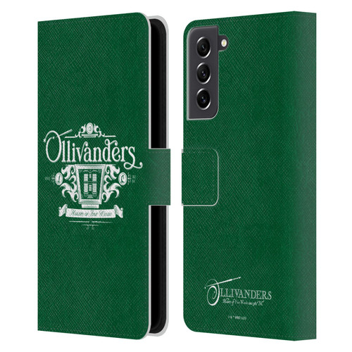 Harry Potter Locations Typography Ollivanders Leather Book Wallet Case Cover For Samsung Galaxy S21 FE 5G